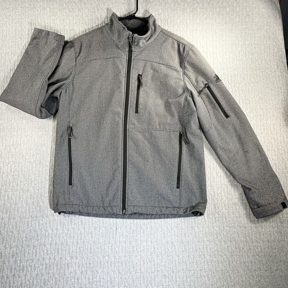 ZeroXposur Softshell Jacket Mens Medium Grey Herringbone Fleece‎ Lined Full Zip